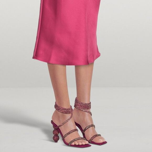 CULT GAIA Lislie Crystal Ankle-Wrap Sandals in Dragonfruit